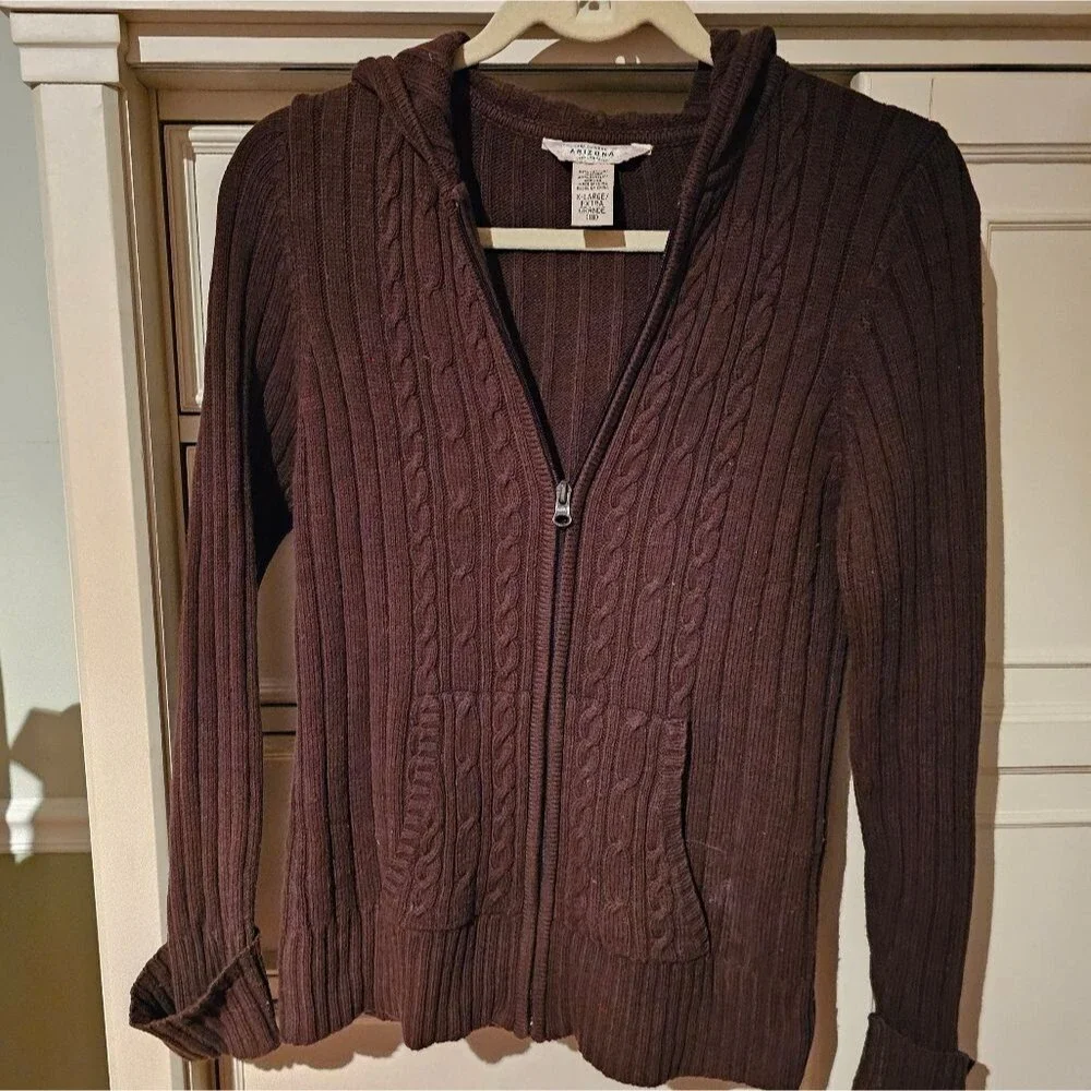 ARIZONA Brown Hooded Zipper Sweater with Pockets. Girls 14/16